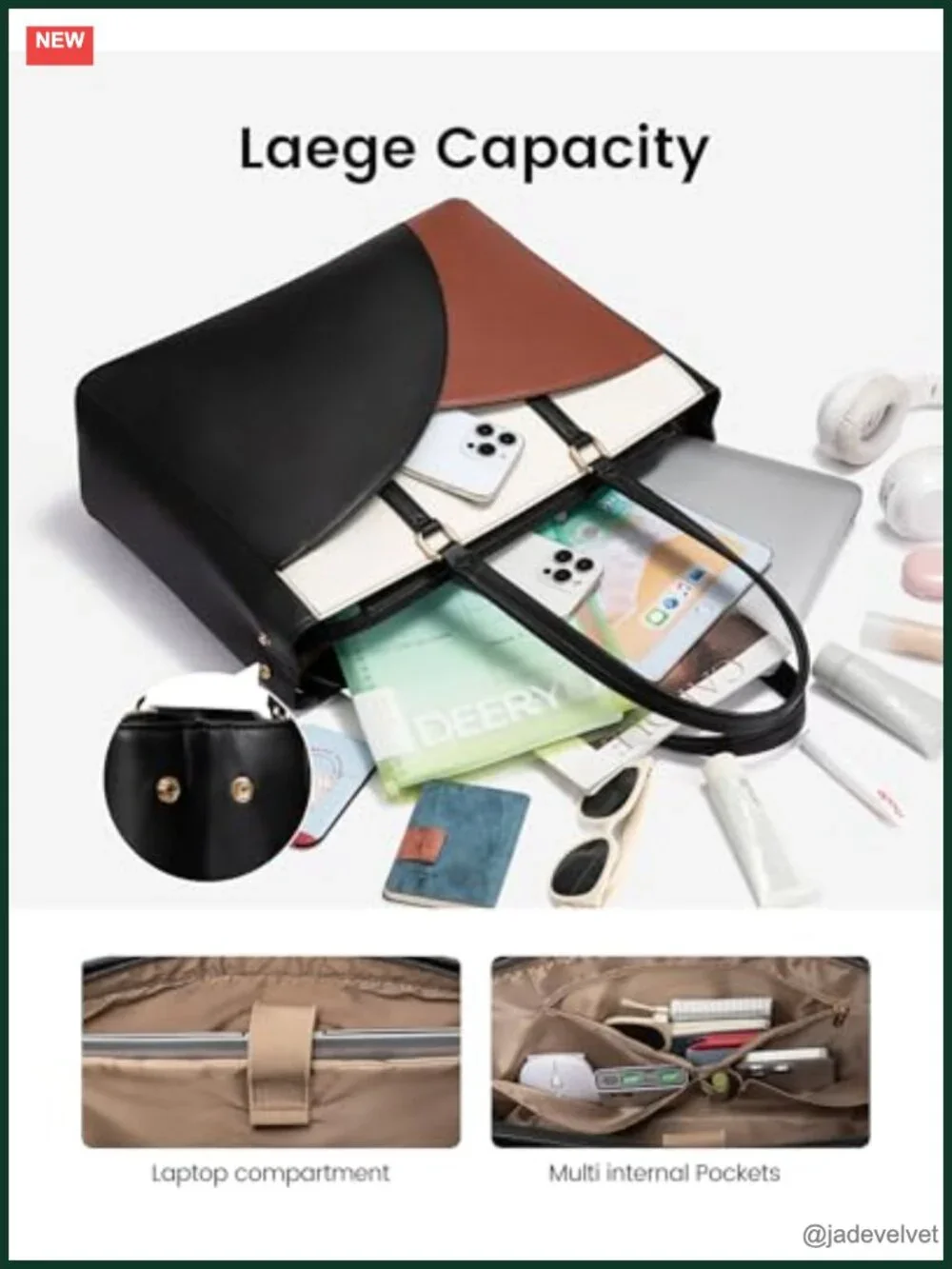 Waterproof PU Leather Laptop Tote Bag, 15.6